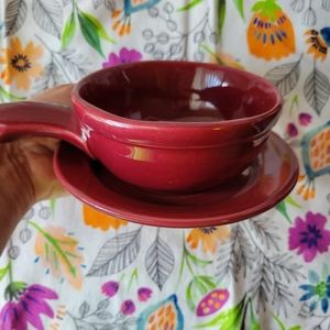 Vintage Heinz by McCoy Handled Soup Bowl & Buffalo China Saucer ~ MCM ~ Retro